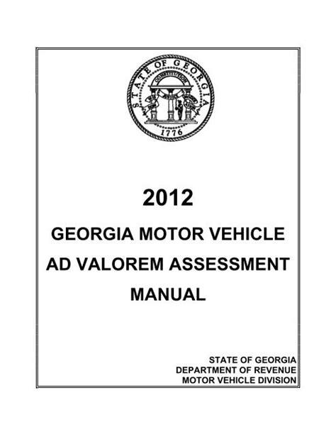 2011 Motor Vehicle Assessment Manual For Ad Valorem Tax Digital Library Of Georgia