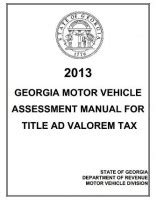 2013 Vehicle Valuation Manual Title Ad Valorem Tax Dvga