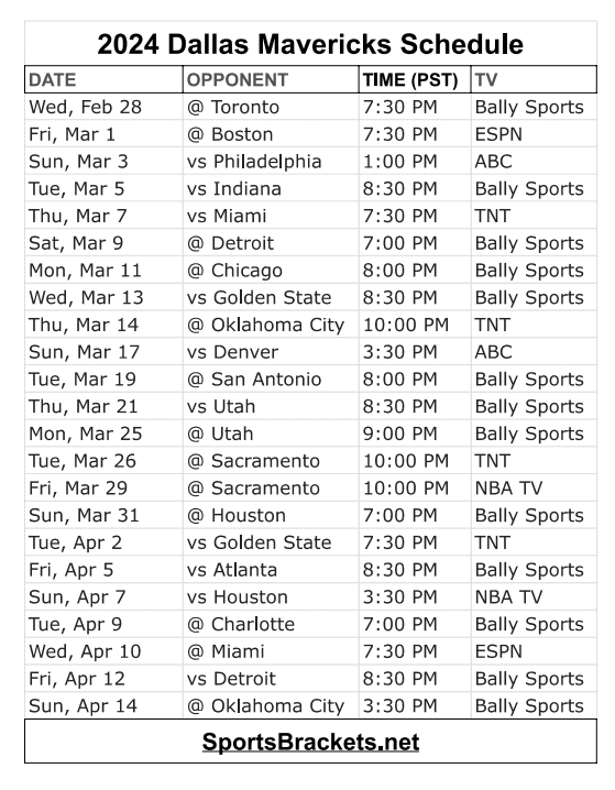 2024 Dallas Mavericks Schedule Sports Brackets 2024 Dallas Mavericks Schedule Sports Brackets