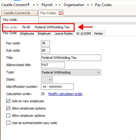 2C Verify Id Numbers For Federal And State Pay Codes