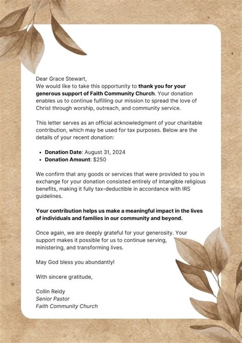 5 Sample Church Donation Letters For Taxes And Irs Guidelines The Lead Pastor
