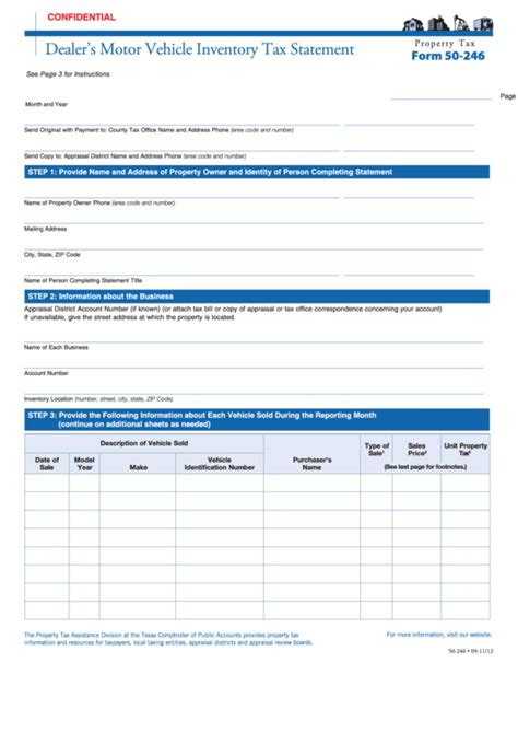 50 246 Dealer S Motor Vehicle Inventory Tax Statement Texas