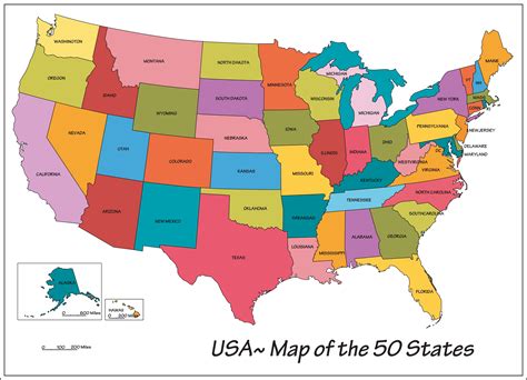 50 States Us Map Free Printable Map
