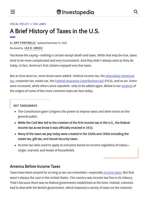 A Brief History Of Taxes In The U S