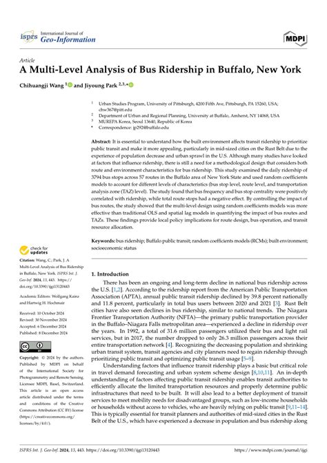 A Multi Level Analysis Of Bus Ridership In Buffalo New York A Multi Level Analysis Of Bus Ridership In Buffalo New York