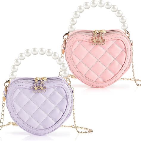 Amazon Com Cosblank 2 Pack Little Girl Purses Crossbody Purse Heart Shaped Purses For Kids Cute