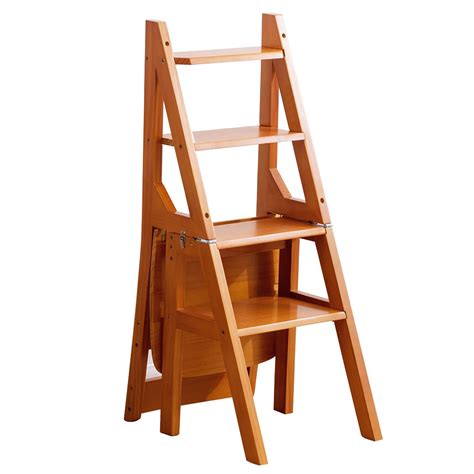 Amazon Com Solid Wood Folding Library Ladder Chair Step Ladders Step Chair Foldable 4 Step