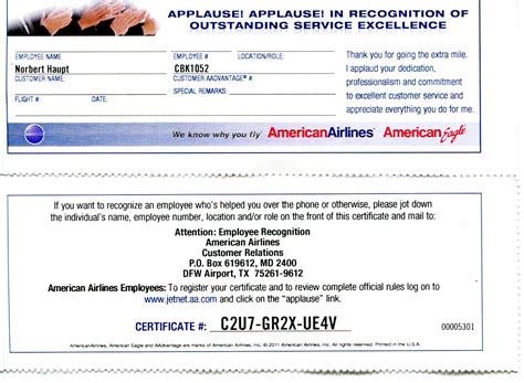 American Airlines Applause Coupons Norbert Haupt