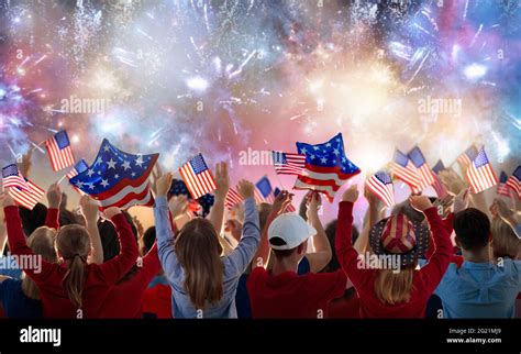 American Family Celebrating 4Th Of July People Watching Independence Day Fireworks Holding Us