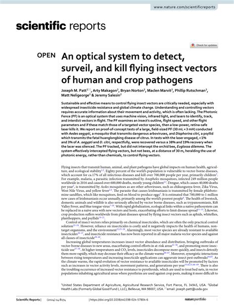 An Optical System To Detect Surveil And Kill Flying Insect Vectors Of Human And Crop Pathogens Scientific Reports An Optical System To Detect Surveil And Kill Flying Insect Vectors Of Human And Crop Pathogens Scientific Reports