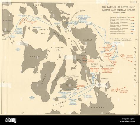 Battles Of Leyte Gulf Samar Amp Surigao Strait Oct 1944 Philippines Ww2 1961 Map