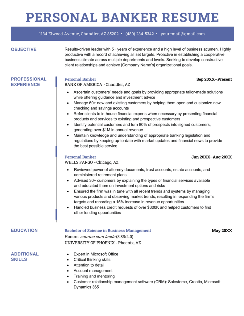 Best Personal Banker Resume Examples And Templates For 2025 Resumebuilder Com Best Personal Banker Resume Examples And Templates For 2025 Resumebuilder Com