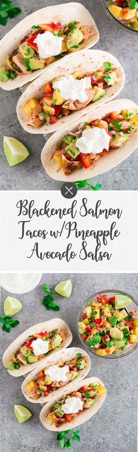 Blackened Salmon Tacos With Avocado Salsa Delicious Meets Healthy