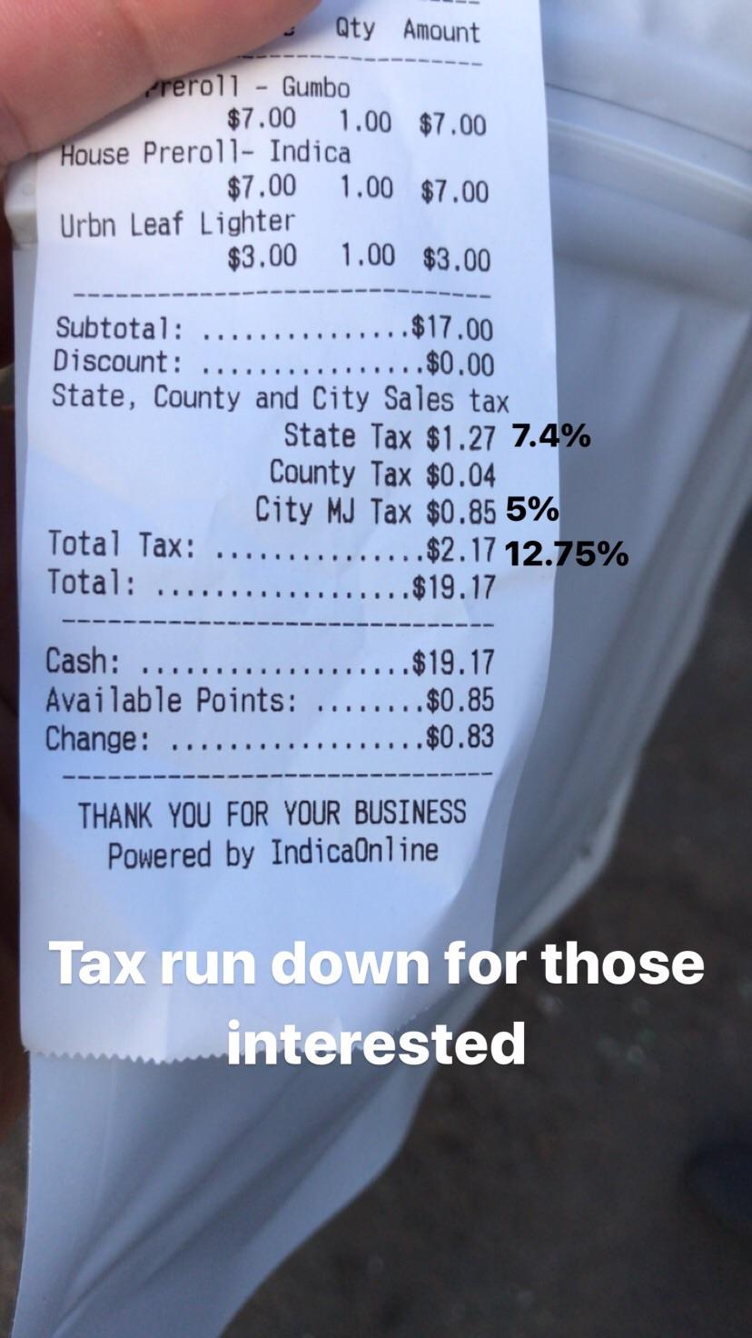 Bought Recreationally Today In San Diego Ca Here S The Tax Breakdown From My Receipt For Those Interested R Trees