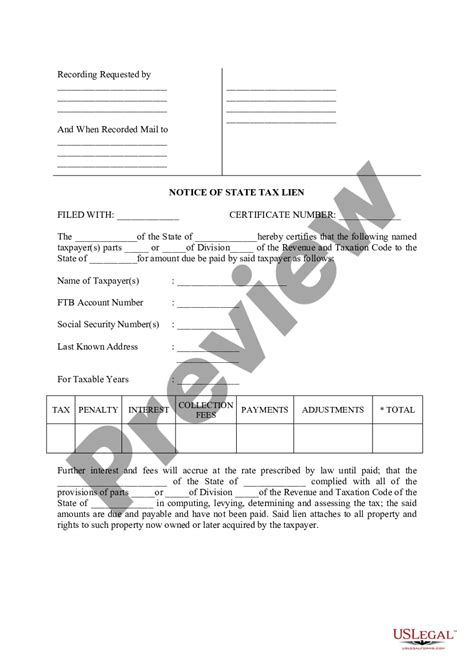 California Notice Of State Tax Lien Us Legal Forms California Notice Of State Tax Lien Us Legal Forms