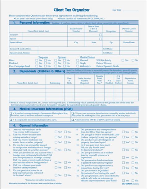Clttaxor10 Client Tax Organizer Worksheet
