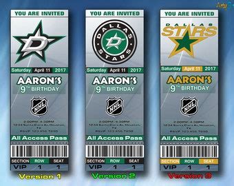 Dallas Stars Hockey Ticket Birthday Invitation Etsy Ticket Invitation Birthday Birthday