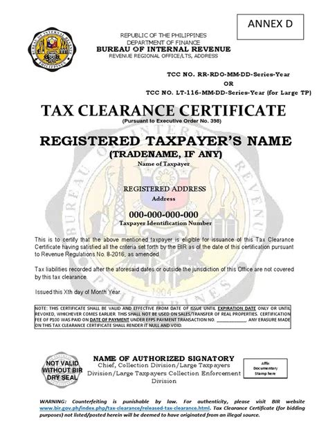 Download Tax Clearance Certificate