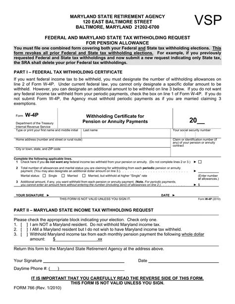 Federal And Maryland State Tax Withholding Request Form 766