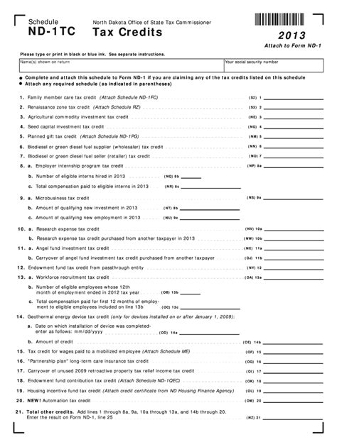 Fillable Online Nd Schedule Nd 1Tc North Dakota Office Of State Tax