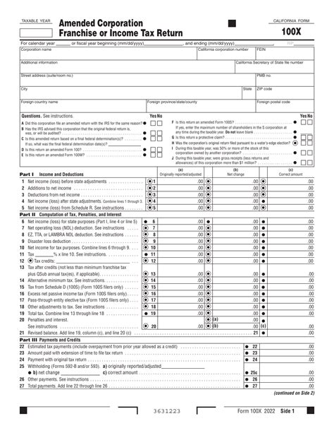 Form 100X Amended Corporation Franchise Or Income Tax Return Form 100X Amended Corporation Franchise Or Income Tax Return