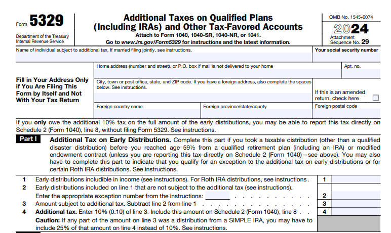 Form 5329 Additional Taxes On Qualified Plans And Other Tax Favored Accounts
