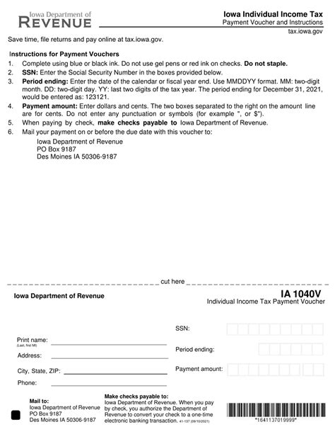 Form Ia1040v 41 137 Download Fillable Pdf Or Fill Online Individual Income Tax Payment Voucher Iowa 2021 2025 Templateroller