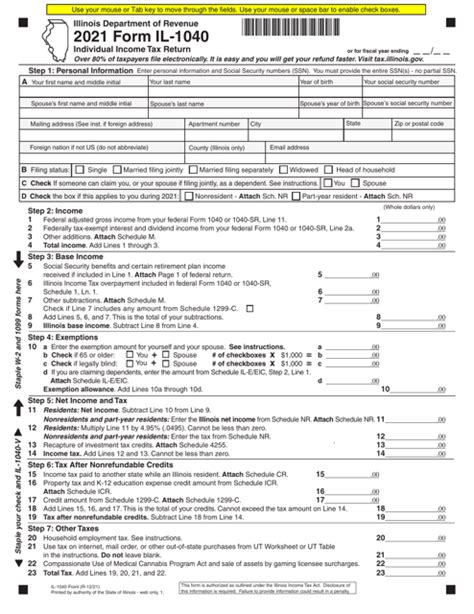 Form Il 1040 Individual Income Tax Return Form Il 1040 Individual Income Tax Return