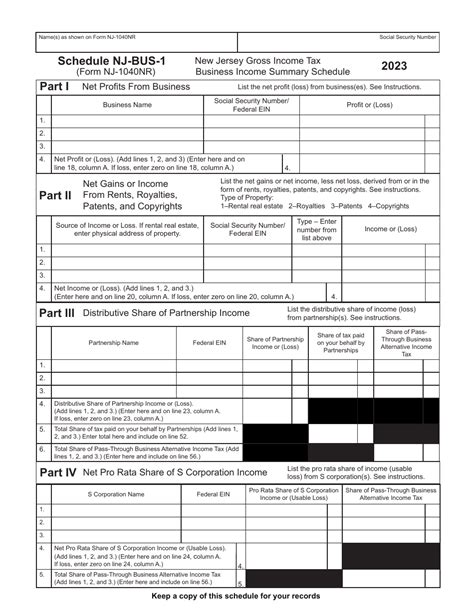 Form Nj 1040 Schedule Nj Bus 1 Download Fillable Pdf Or Fill Online Business Income Summary Schedule New Jersey Gross Income Tax 2023 New Jersey Templateroller