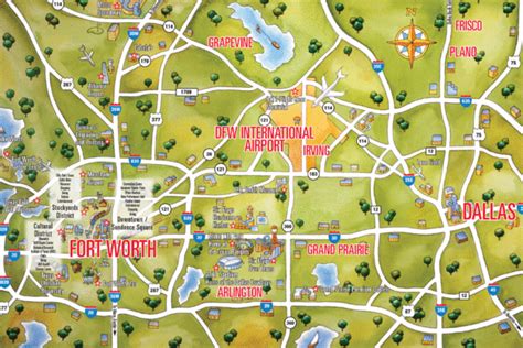 Fort Worth Texas Maps Cultural District Downtown Dfw Area Map