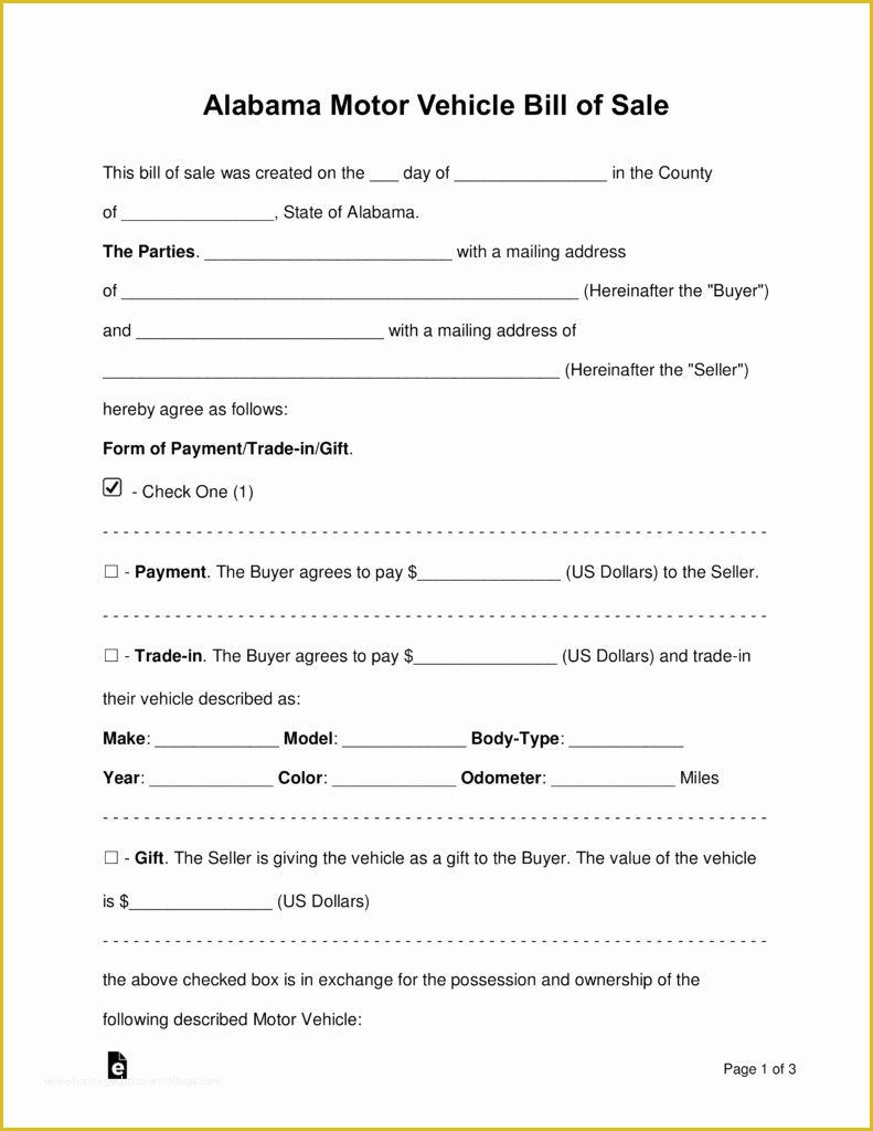 Free Alabama Bill Of Sale Forms Pdf Word Free Alabama Bill Of Sale Forms Pdf Word