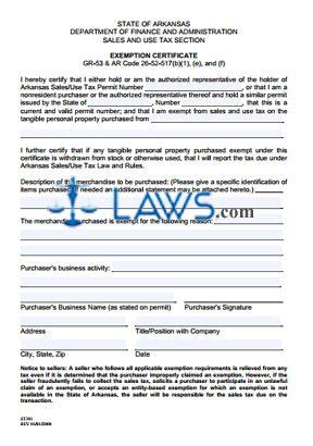Free From Arkansas Sales Tax Exemption Forms Lawyer Contract Template Laws Com