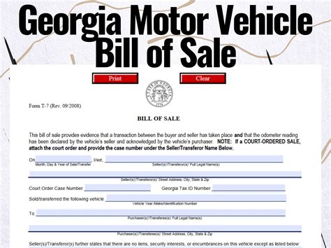 Free Georgia Motor Vehicle Dmv Bill Of Sale Form Pdf