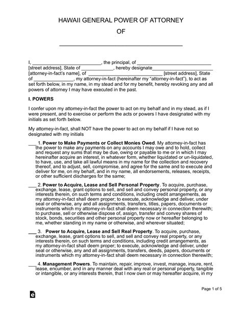 Free Hawaii Tax Power Of Attorney Form Pdf