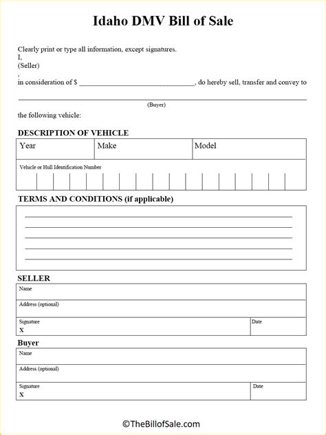 Free Idaho Bill Of Sale Forms Pdf Formspal