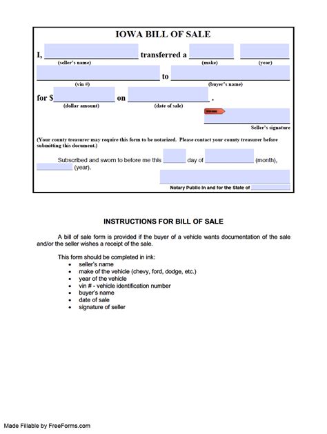 Free Iowa Car Bill Of Sale Form Word Pdf