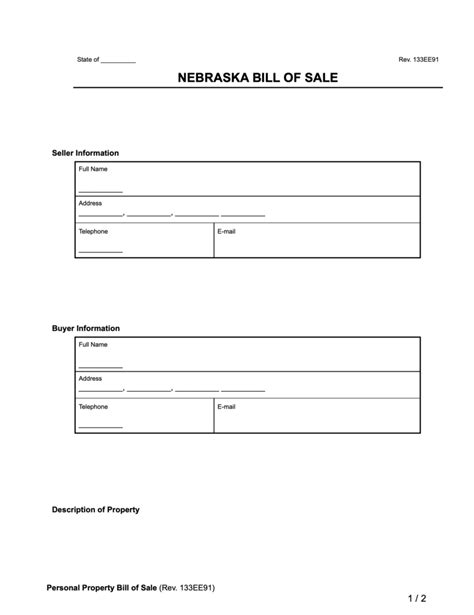 Free Nebraska Bill Of Sale Forms Pdf Free Nebraska Bill Of Sale Forms Pdf