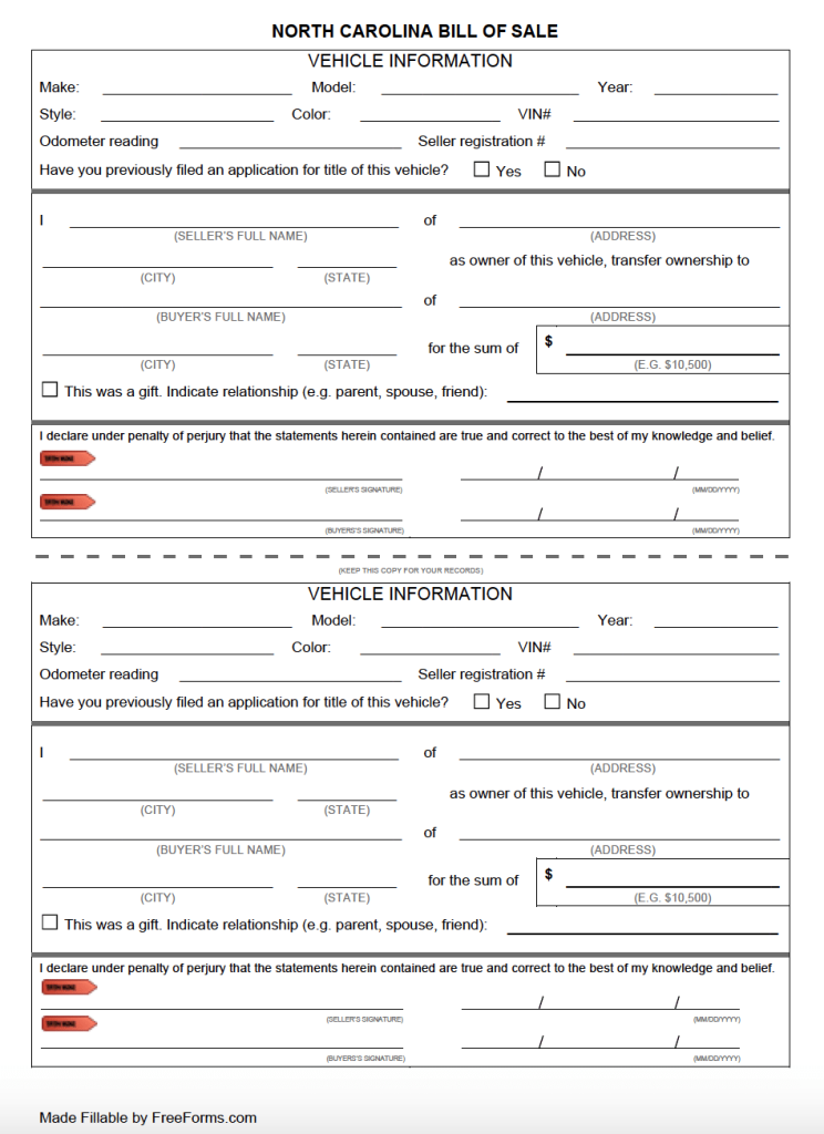 Free North Carolina Motor Vehicle Bill Of Sale Form Pdf Word Free North Carolina Motor Vehicle Bill Of Sale Form Pdf Word