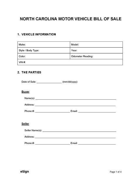 Free North Carolina Nc Car Bill Of Sale Forms Pdf Word