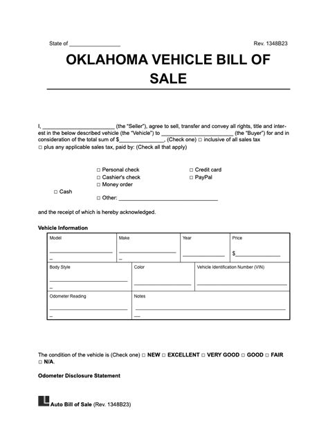 Free Oklahoma Motor Vehicle Bill Of Sale Form Pdf Word Eforms Free Oklahoma Motor Vehicle Bill Of Sale Form Pdf Word Eforms
