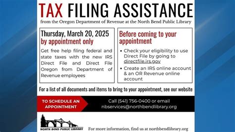 Free Tax Filing Assistance Offered At North Bend Public Library Free Tax Filing Assistance Offered At North Bend Public Library