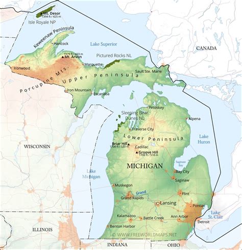 Geographical Map Of Michigan And Michigan Geographical Maps Geographical Map Of Michigan And Michigan Geographical Maps