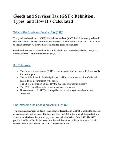 Goods And Services Tax Gst Definition Types And How It S Calculated
