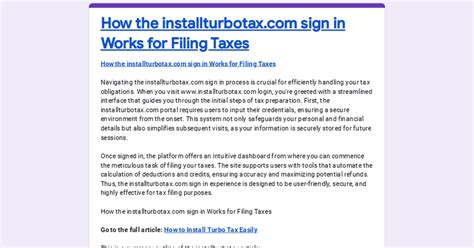 How The Installturbotax Com Sign In Works For Filing Taxes How The Installturbotax Com Sign In Works For Filing Taxes
