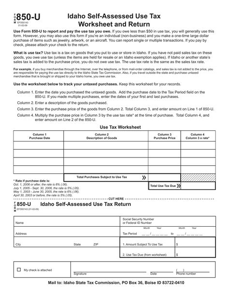 Idaho Form 850 U Fill Out Printable Pdf Forms Online