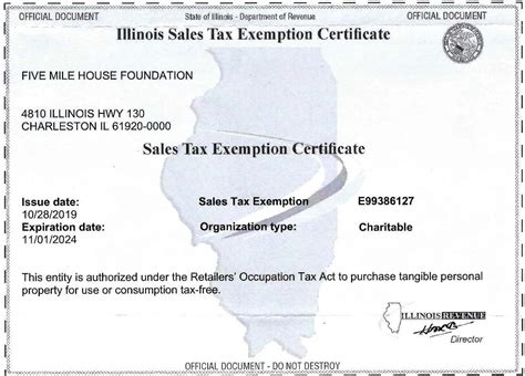 Illinois Tax Exempt Certificate