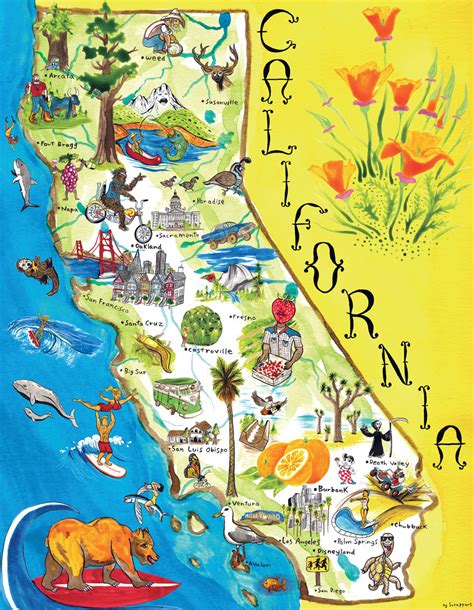 Illustrated Tourist Map Of California California Illustrated Tourist Illustrated Tourist Map Of California California Illustrated Tourist
