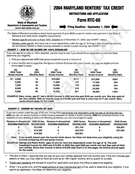 Instructions For Form Rtc 60 Maryland Renters Amp 39 Tax Credit 2004