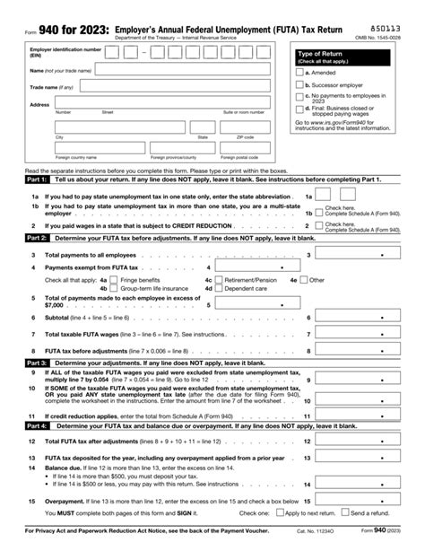 Irs 940 Futa Form 940 Tax Form For 2023 In Pdf Print Or Fill Out And File Online