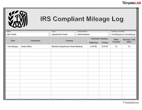 Irs Compliant Vehicle Mileage Log Template Irs Compliant Vehicle Mileage Log Template